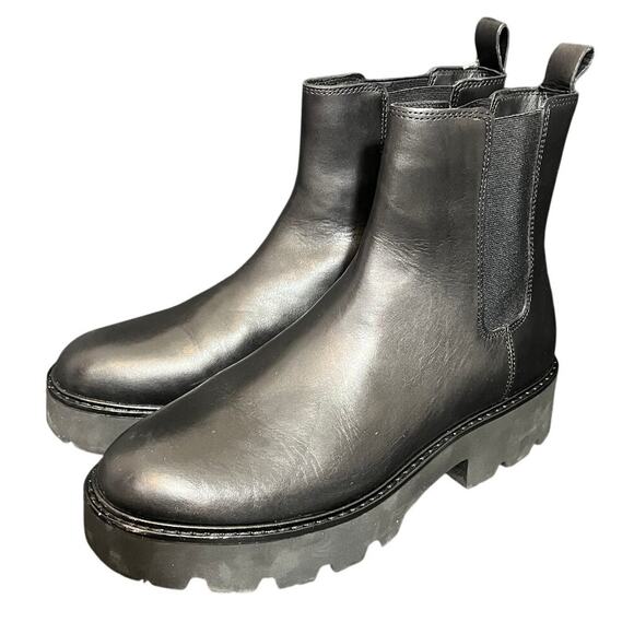 J.CREW LUG-SOLE CHELSEA BOOTS IN‎ LEATHER BLACK CHUNKY GRUNGE MOTO SIZE 10M - Picture 1 of 9